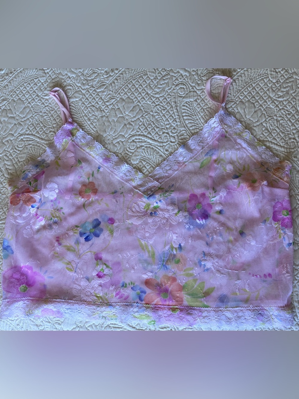 Floral Pink Lace-Trim Camisole Top